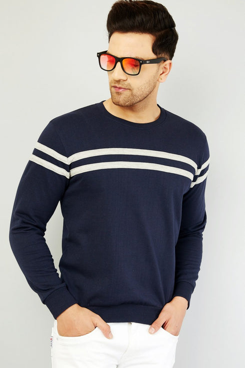Navy Blue with Grey Stripped Full Length Sweatshirt